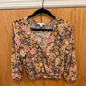 American Eagle Outfitters Floral Blouse - Black, Pink, Yellow